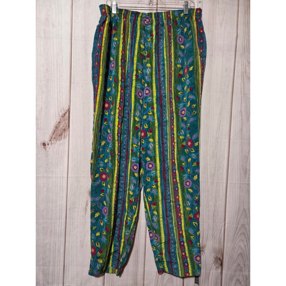 Maggie Sweet Womens 1X Floral Striped Pants Elastic Waist Straight‎ Leg Vintage